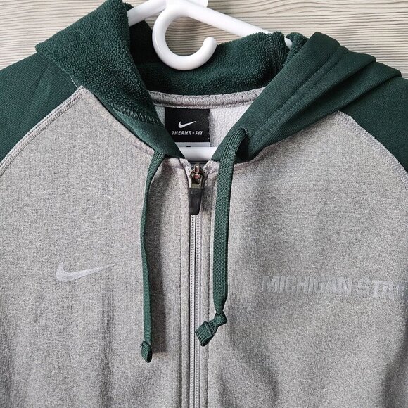 Nike Therma Fit Hoodie Mens L Michigan State Spartans Gray Green Raglan Sleeve - Picture 2 of 16